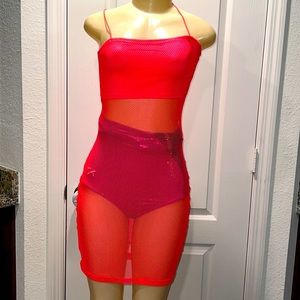 transparent /net pink dress ,size S
